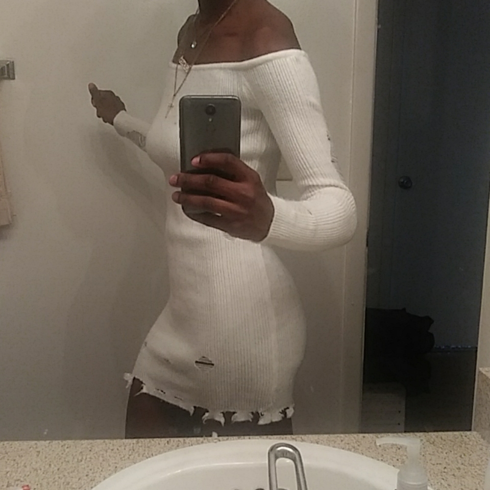 Off White Long Sleeve Dress